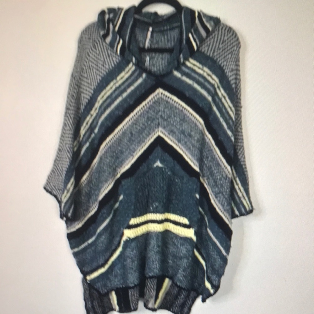 Free people rising tides washed sea hooded poncho pocket striped bohemian beach
